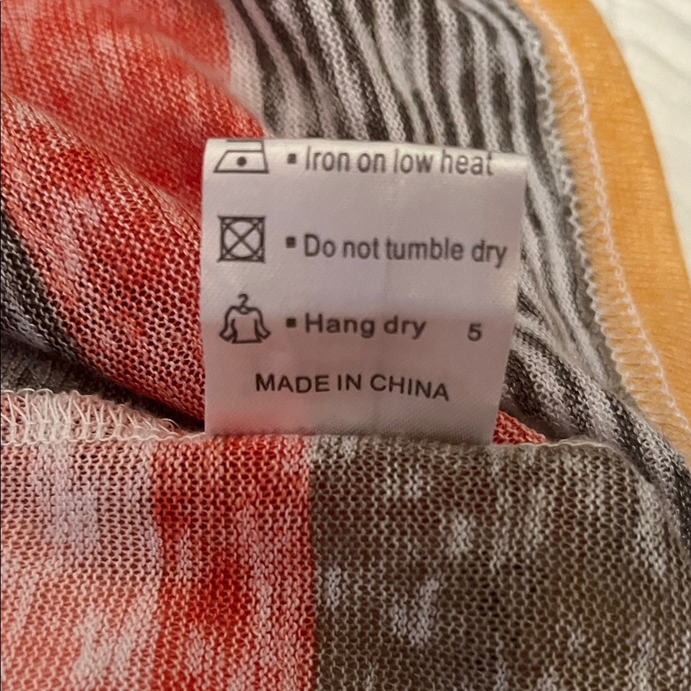 Dearcase Flamingo Sweater 3/4 Waterfall Cardigan Orange Gray Yellow Stripe Sz XL - Picture 12 of 13